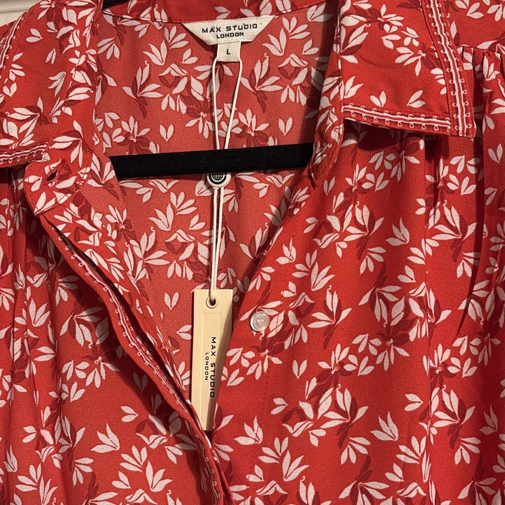 Max Studio Coral-Red Floral Button-Front Maxi Dress - Picture 2 of 5